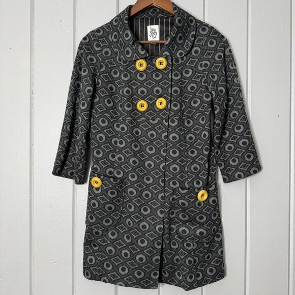 Anthropologie Ivy Jane Retro Geometric Dramatic Yellow button Jacket Gray size S - Picture 1 of 9